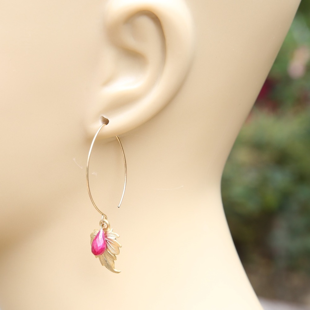 Gold Hoop Leaf Earrings